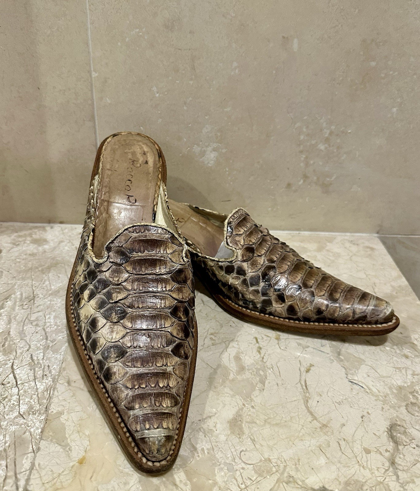 Rocco P Python Snakeskin Leather Slides Size 7 EU… - image 4