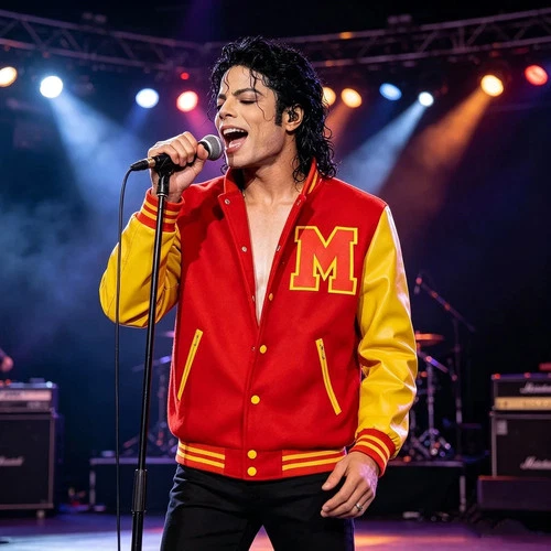 MJ Thriller Letterman Michael Jackson Varsity Bomber Red Yellow Varsity Jacket  - product listing photo