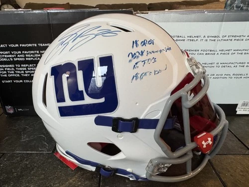 Saquon Barkley signed  F/S White Auth NY Giants Penn State Beckett Rookie stats