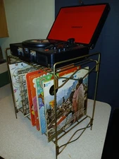 Vintage  Wire Record Player Stand  w/ Album & 45rpm Record Holder ...MCM