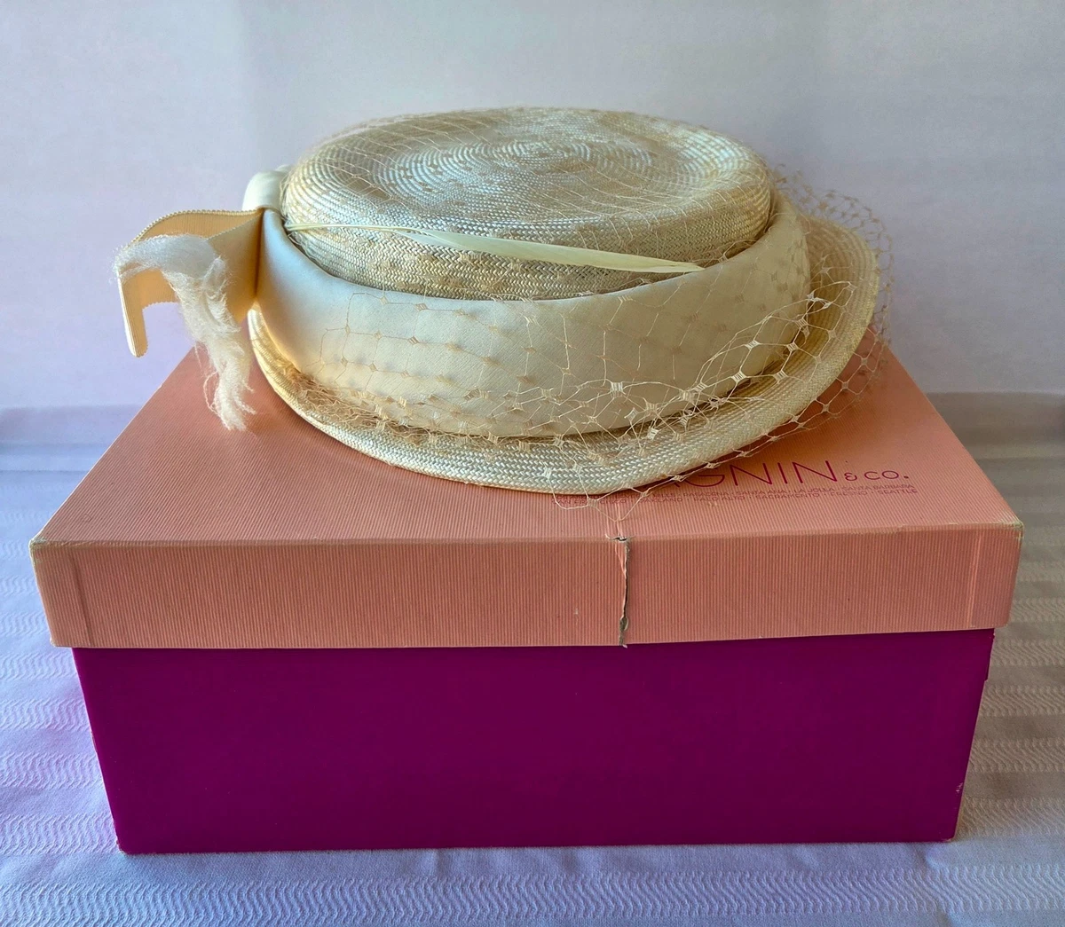 Vintage Lenore Marshall Cocktail Pillbox Hat Cream Floral Netting USA 1950s Netting Hat - Etsy main image 3
