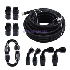 AN10 30ft Braided PTFE Fuel Hose Line w/Swivel Hose End Fitting Kit 10AN Black