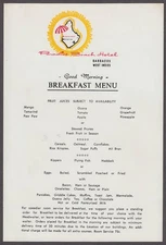 Paradise Beach Hotel Breakfast Menu card 1971 Barbados West Indies
