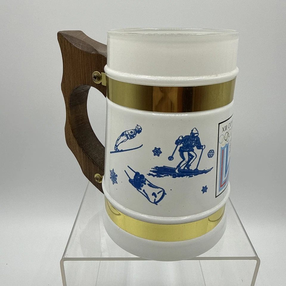 Vintage Lake Placid 1980 Winter Olympics Siesta Ware Glass Wood Handle Mug Stein - Image 3 of 4