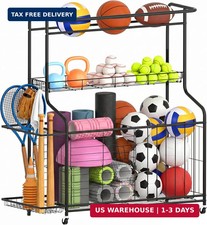 Sports Equipment Organizer -Heavy Duty Rolling Garage Storage Rack Ball Holder