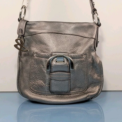 B Makowsky Silver Pebbled Soft Leather Small Convertible Crossbody Shoulder Bag - Picture 1 of 16