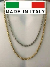 Solid 925 Sterling Silver Mens Rope Chain Heavy 5mm Gold Plated ITALY