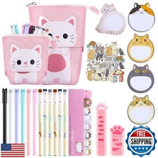 Chinco 400 Pcs Cute Cat Stationery Set Cartoon Kawaii Stationary for Girls Bo
