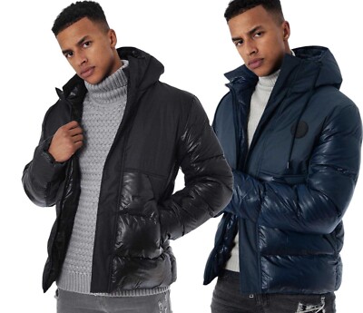 Soul Star Herren glänzende gefütterte Jacke mit Kapuze - Urban Streetwear Winter wattierter Mantel