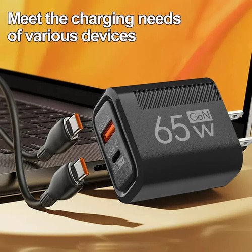 Chargeur Mural Pour Téléphone 65W GaN - USB-A/USB Type-C - Charge Rapide QC 3.0 - Photo 3/3