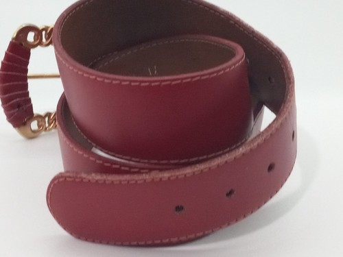 Vintage Women's Red Leather Gold Tone Buckle Size Extra Large Belt - Picture 6 of 9