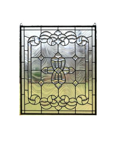 Stunning Handcrafted All Clear stained glass Beveled window panel, 24" x 28" - Picture 1 of 12