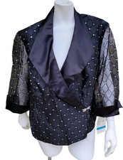 RM Richards 22 Sheer Taffeta Cocktail Jacket Blouse Crystal Clasp Evening Formal
