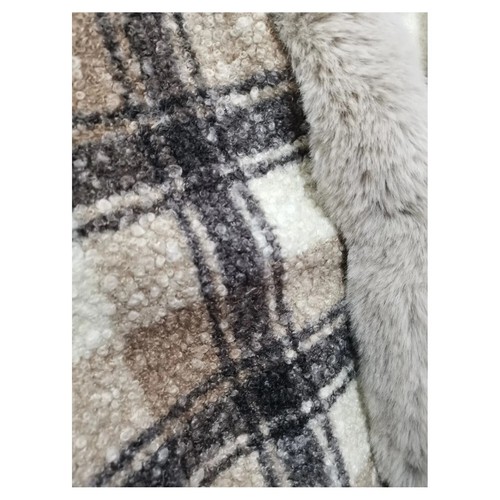 Taupe Faux Fur Front Opening Check Cape - Picture 5 of 14