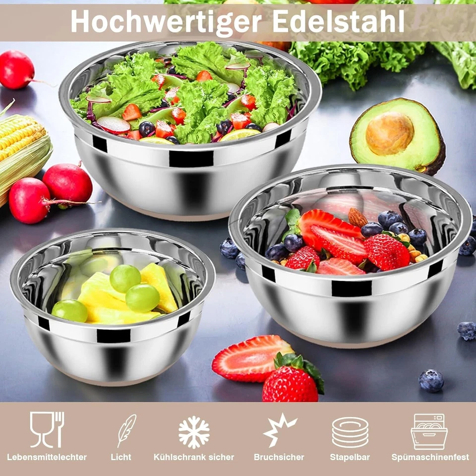 Schüssel Set 6x Edelstahl Rührschüssel Salatschüssel mit Luftdichte Deckel B923 - Bild 4 von 4