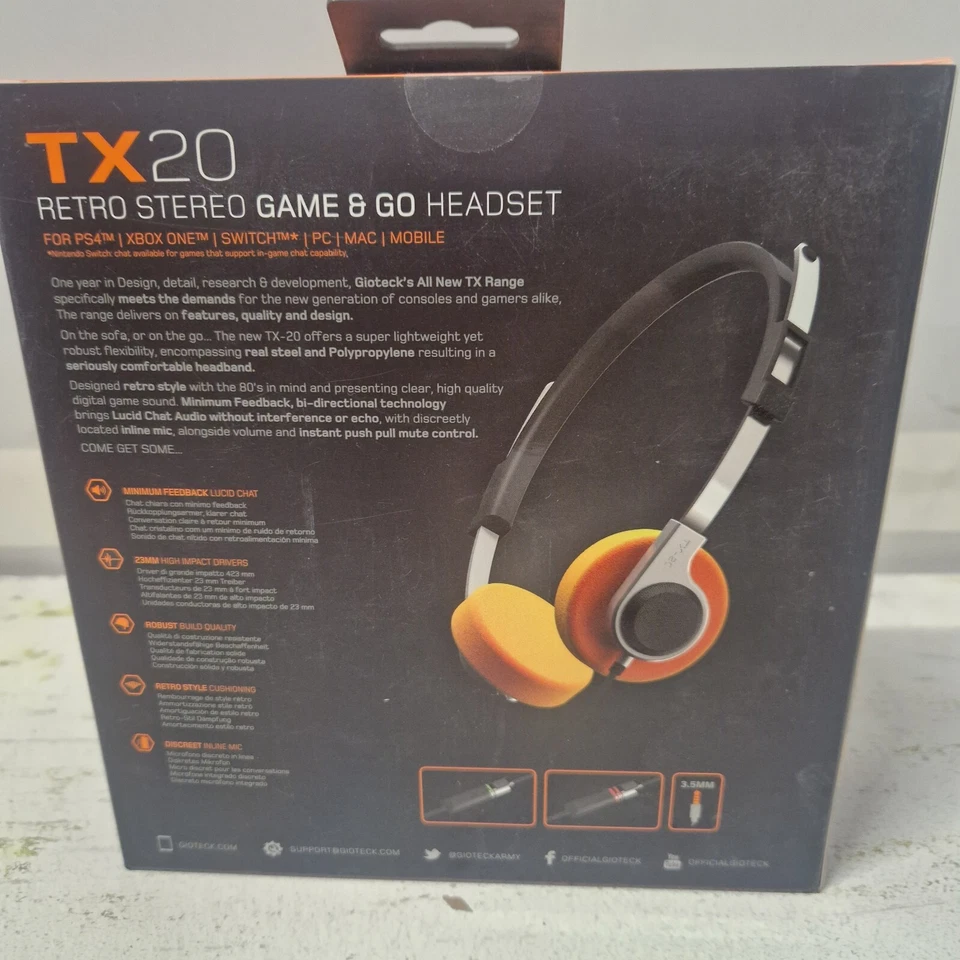 Gioteck TX20 Retro Game & Go Headset PS4/5 Xbox One/S/X Switch PC/MAC/Mobile New - Image 2 of 3