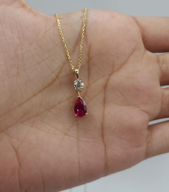 14Kt Gold Created Ruby Teardrop & Lab Grown Diamond Pendant eBay