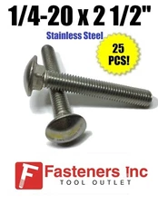 (Qty 25) 1/4-20 x 2 1/2" Stainless Steel Carriage Bolt (Full Thread) 18-8 / 304
