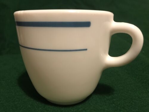 Vintage Anchor Hocking Anchorware 910 Teal Blue Stripe Milk Glass Cup Coffee Mug - Picture 4 of 8