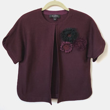 ST JOHN Aubergine Short Sleeve Attached Floral Brooch Look Made in USA Jacket 4