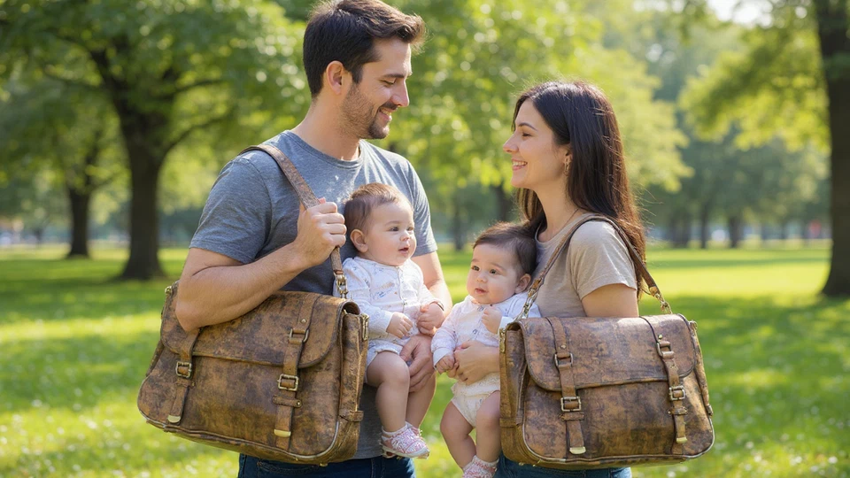Leather Messenger OiOi Baby Change Travel Carryall diaper Bag - Image 4 of 4