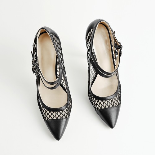 Women's High Heel Pointy Toe Sexy Hollow Out Mesh Pumps Buckle Strappy Sandals - Picture 27 of 36