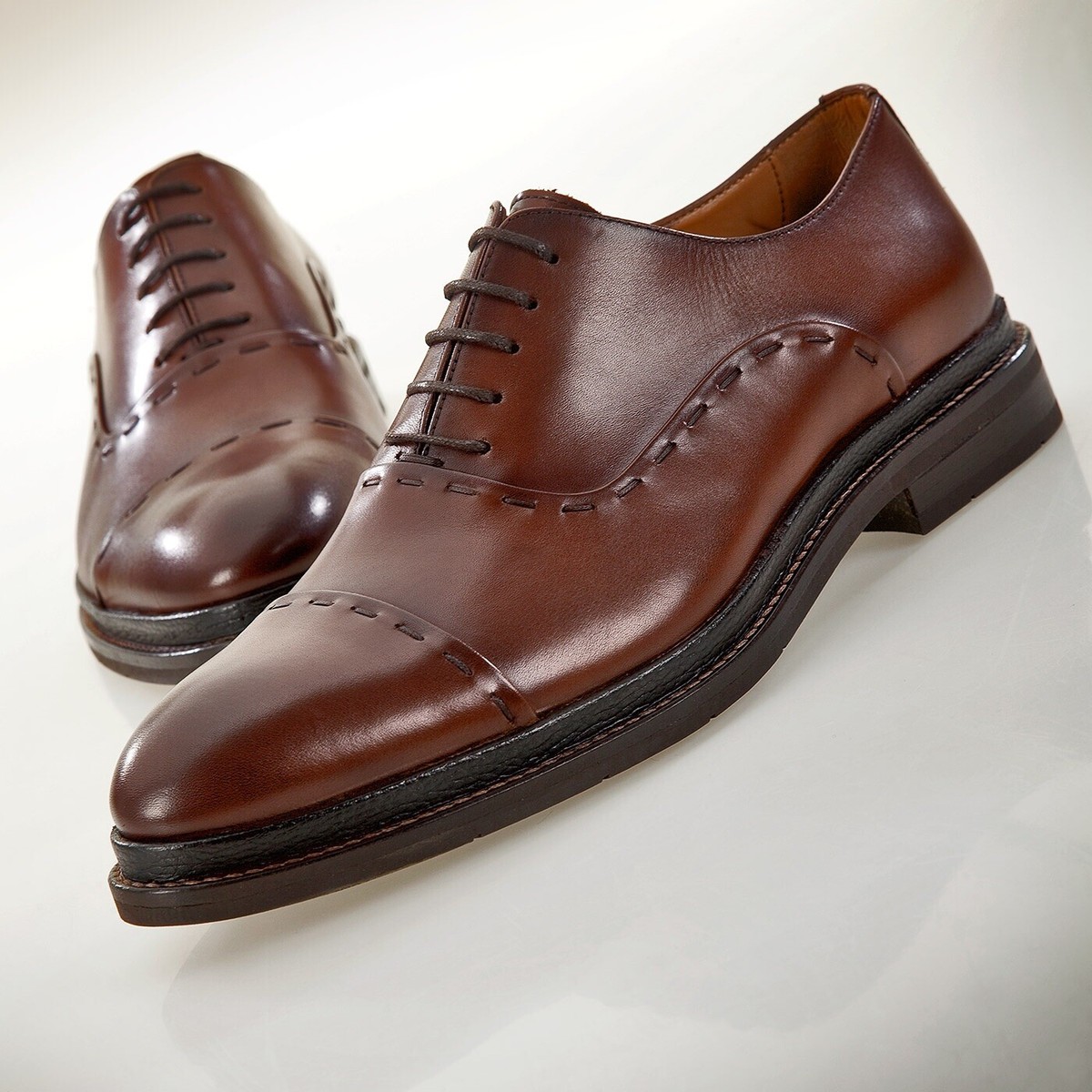 Natha Studio Sz 13 Brown Leather Stitch Mens Shoe | eBay