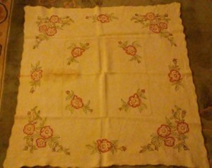 Vintage Embroidered Floral Tablecloth - Approx 36" x 36"