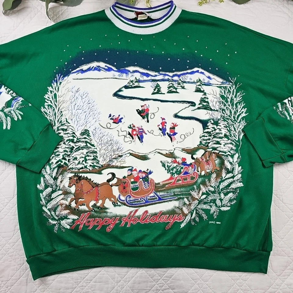 De Colección Cascanueces Prensa Verde Pullover Cuello Redondo Trineo Navidad Talla 44 Foto 2 de 4