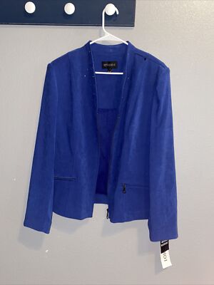 Studio I Vintage Style Full Zip Blazer Jacket Blue Size 14! QUALITY! W/TAGS! SEE