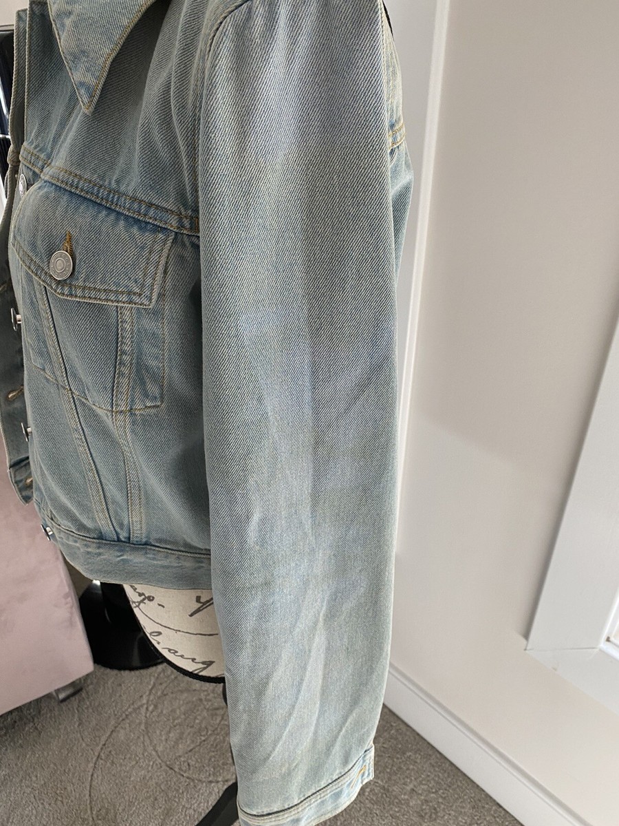 イルカGUCCI ヴィンテージGジャン Gucci Embroidered Tiger Cropped Denim Jacket Light Blue Size