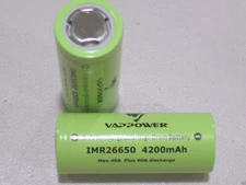 2 VAPPOWER IMR 26650 HIGH DRAIN 40A /60ARECHARGEABLE FLASHLIGHT BATTERY 3.7v