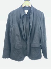 Chico's Ruffle-Trim Blazer Black Stretch Structured Fit Pockets 2 Lined T90