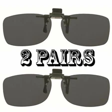 2 Pairs Gray Lens Rectangle Rx Eyeglasses Clip On Flip Up Driving Sun Glasses
