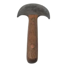 Vintage Handmade Leather Round Knife – 3.5" Head, Oak Handle, Brass Pins, 7" M37