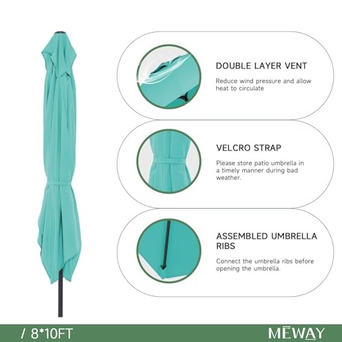Rectangular Patio Umbrella Outdoor Umbrella with Crank, Table 8x10 ft Teal - Picture 7 of 7