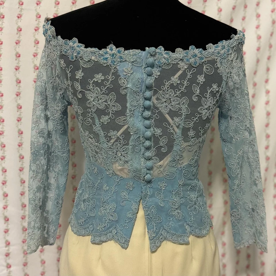 Винтажный ручной работы вышитый блестками с плеча зубчатый бюстье размер XS - Изображение 4 из 4