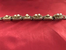 Vtg. Victorian Revival Faux Pearl Goldtone Bracelet 