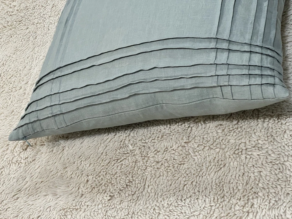 Garnet Hill Sage Green 100%Linen Pillow Cover 18"x18" w/ 95% White Goose Feather - Image 4 of 4