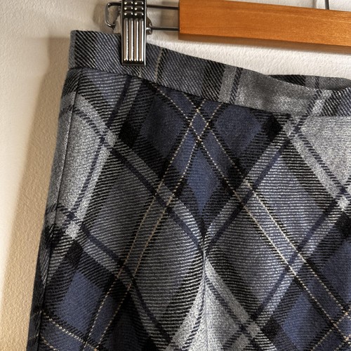 Talbots Midi Maxi Wool Skirt Sz 12 Petite Blue Gray Plaid Academia Made USA - Picture 3 of 12