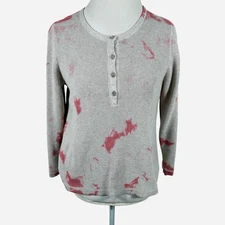 Lisa Todd Waffle Knit Henley Top Pink & Beige Tie Dye Crop Boxy Boho Size L