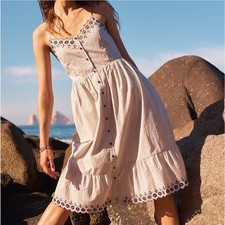 Madewell Floral Embroidered Jardin Midi Dress 100% Cotton Smocked Back Sz 4 EUC