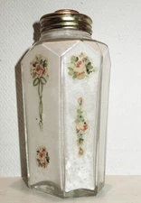 Art Deco French Houbigant Hexagonal Powder Bottle Rose & Ribbon Pattern