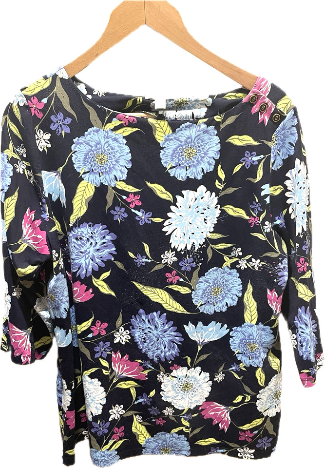 Charter Club Size XL/16 Top T-shirt Long Sleeve Navy Blue Multi Floral Stretch