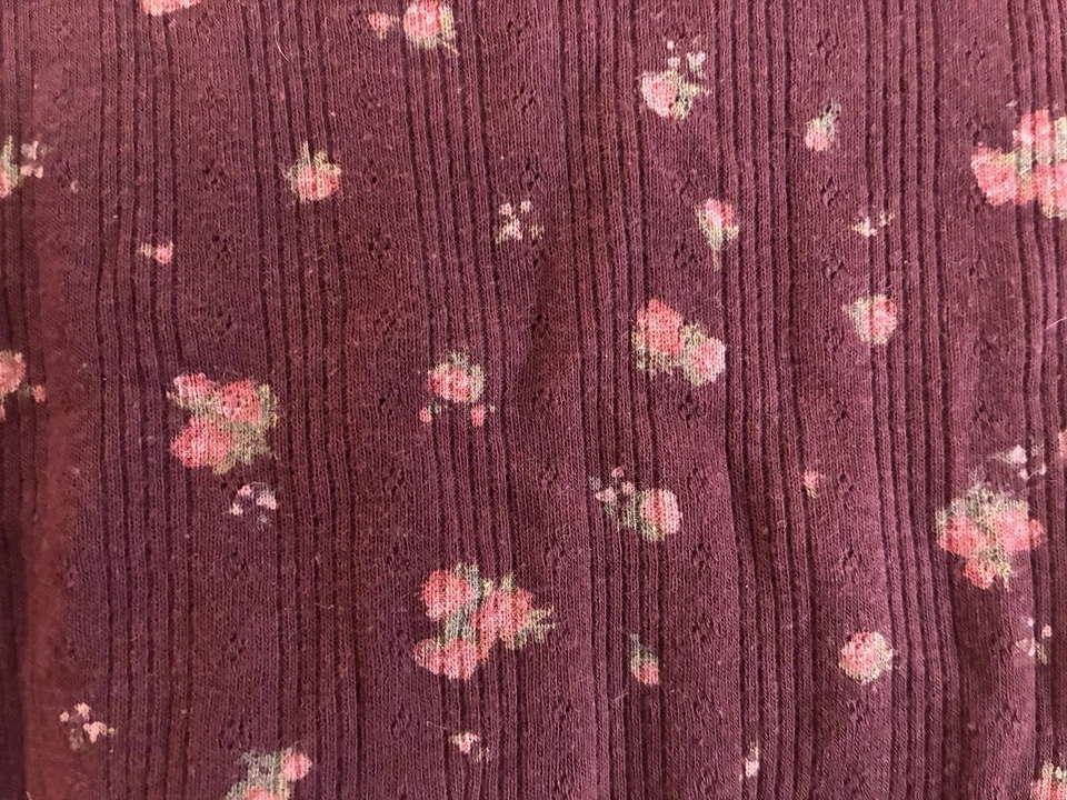 Camisa Manga Larga Cuello Cuadrado Mezcla Algodón Floral Azul Marino Antigua Niños Niñas Vino Tinto L Foto 4 de 4