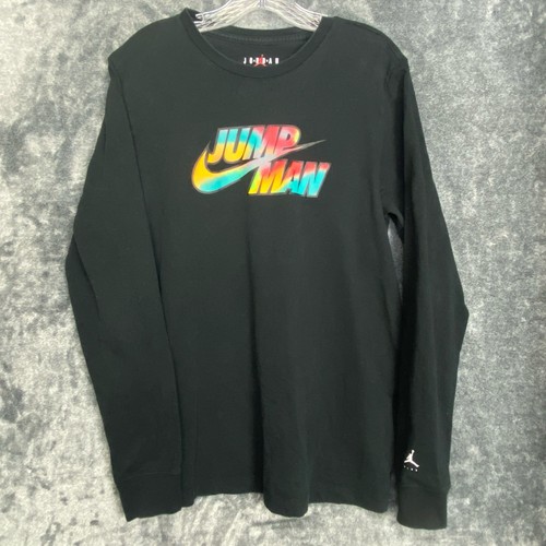 Nike Jordan Jumpman Long Sleeve Crew Neck T-Shirt Black Cotton Kids Size M - Picture 2 of 8