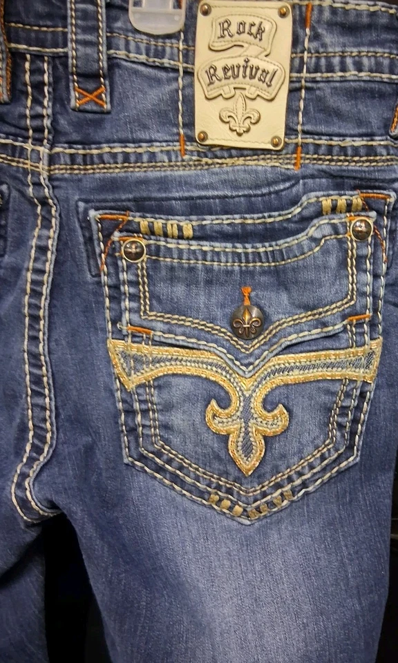 Pantalones de mezclilla de diseñador Rock Revival cenefa/rectos para hombre talla 38 Foto 4 de 4