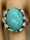 925 sterling silver Vintage Peru Amazonite Cabochon Ring Size 6 .