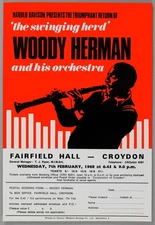 WOODY HERMAN – rare vintage original Croydon 1968 jazz concert handbill