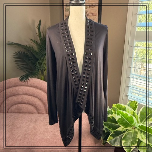 Guess Los Angeles Black Embellished Open Front Cardigan Sweater Size Mei - Picture 4 of 14